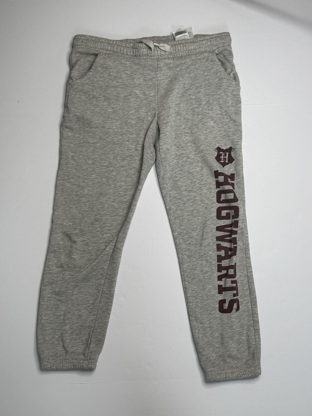 Harry Potter x H&M Hogwarts Mens Gray Jogger Sweatpants Maroon Logo Drawstring